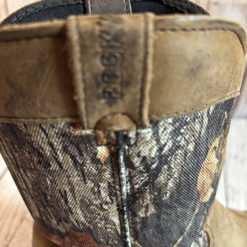 Rocky Kids Leather Western Camouflage 6” Outdoor Brown Slip On Boots Size 4M